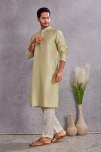 <b>Men's</b> Beige Cotton Traditional Indian Pakistani Breathable Quick Dry Party Casual Wear Regular Fit Ankle-Length <b>Kurta</b> Adults All - Product Image 2