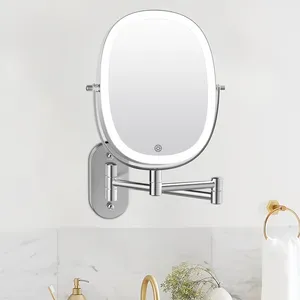 Oval Wall Mount Makeup Mirror With <b>Led</b> <b>Light</b> Stainless Steel Modern Bathroom Vanity Mirror For Home Decor - Product Image 1