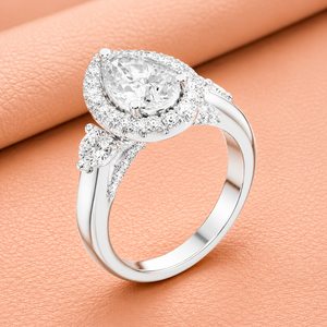 Anillo de Compromiso de Lujo con Diamantes en Forma de Pera y Halo, Acabado en Oro Blanco, Anillo de Boda Elegante para Mujer, Regalo de Joyería - Product Image 3