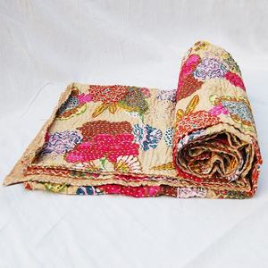 Handmade <b>Indian</b> Patchwork Kantha <b>Quilt</b> Floral Print Organic Cotton Bohemian Style All Season Home Decor - Product Image 5