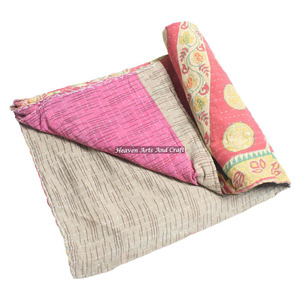 Jaipuri Bohemian Gypsy Bedspread Gudri Indian Reversible Hand Stitch Heavy <b>Throw</b> Old Sari Blanket Patch Work Heavy 3 To 5 Layers - Product Image 2
