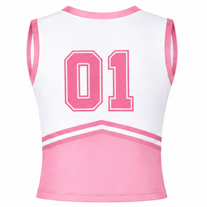 Ensemble uniforme de cheerleading rose bébé, haut sans manches à col en V, jupe plissée, tenue de sport pour équipe athlétique, performance de danse, entraînement - Product Image 3