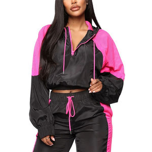 Women's Custom Color Eco-Friendly 100% Nylon Vintage Breathable Tracksuit Set Block Windbreaker for Autumn Wear Wholesale - Product Image 5