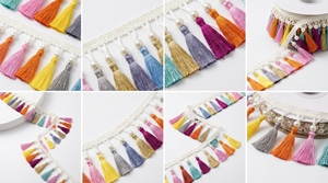 Bordure en dentelle multicolore vibrante avec pompons et perles pour rideaux, ameublement et textiles décoratifs - Product Image 3