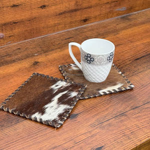 Modern Design <b>Hair</b> On Hide Genuine Leather Tea Coaster Set <b>for</b> Coffee Cups Tea <b>Pads</b> Party Favors Unique Western Set Home Decor - Product Image 6