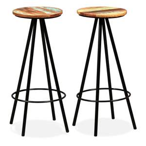 Ensemble de 2 tabourets de bar multicolores en bois massif et acier recyclé - Product Image 1