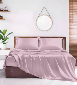 Luxury <b>Blush</b> <b>Pink</b> Satin Bedsheet <b>Set</b> With Silky Pillowcases Elegant Soft Bedroom <b>Bedding</b> Collection Decor - Product Image 1