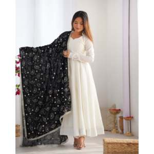 Beautiful Cotton Anarkali Gown for Parties XS Size Pent and Dupatta Design - Product Image 1