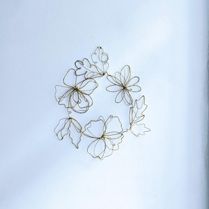 Delicate Gold Wire Floral <b>Wreath</b> Featuring Minimalist Sculpted Blossoms, Elegant, Lightweight Accent Piece For Modern Spaces - Product Image 1
