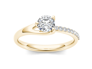 Anillo de Oro Sólido de 14K con Diamante Cultivado en Laboratorio de 1CT, Corte Brillante Redondo, Diseño Asimétrico Bypass, VS VVS EF, para Uso Diario, Bodas, Tendencia - Product Image 1