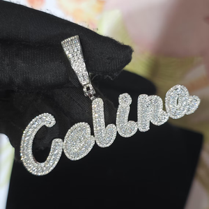 Collar con Nombre Personalizado de Moissanita Plateada, Colgante de Letra con Incrustaciones, Joyería Hip Hop, Cadena de Tenis con Nombre Personalizado, Regalo para Fiestas, Unisex - Product Image 2