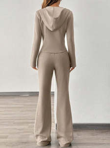 Ensemble de survêtement d'hiver pour femmes grande taille, couleur unie, sweat-shirt 100% coton avec pantalon de jogging deux pièces - Product Image 3