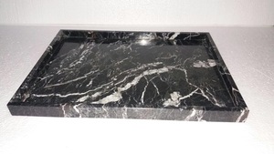 Plateau de service rectangulaire en marbre noir zèbre, moderne, sûr, en pierre naturelle, décoratif, décoration de luxe pour la maison - Product Image 5