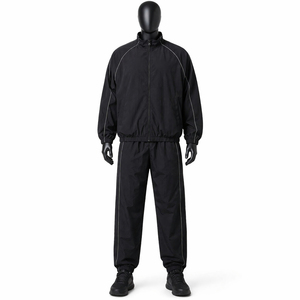 Ensemble de survêtement coupe-vent décontracté noir réfléchissant avec logo personnalisé, respirant et léger, 100 % nylon, OEM - Product Image 1