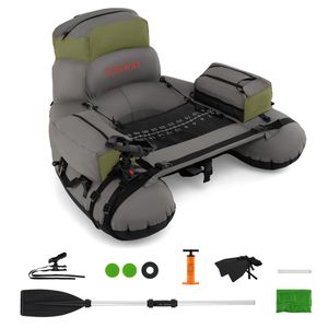 Bouée de pêche gonflable 350 lbs avec 2 chambres à air, porte-canne et règle de mesure verte + grise - Product Image 1