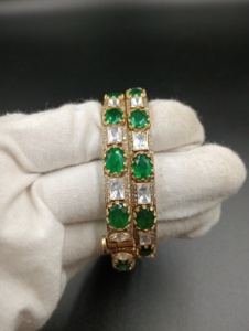 AMAIRA JEWELS Gold Plated Women's Bangle Polki Green Doublet Stones <b>Princess</b> Cut Classic Engagement Wedding <b>Jewelry</b> Fashion - Product Image 2