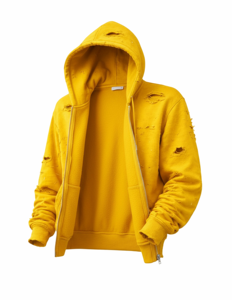 Sweat à capuche unisexe zippé effet vieilli, coupe oversize en molleton, style streetwear, avec poches, 100% coton - Product Image 3