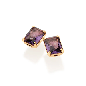 Emerald Cut Amethyst <b>Stud</b> <b>Earrings</b> Gold Plated Geometric Women's Classic Jewelry Bezel Setting Alloy Fashion <b>Earrings</b> - Product Image 2