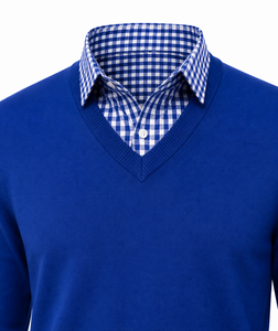Pull en maille décontracté à col en V superposé pour homme avec col chemise, fabricant OEM ODM, 100 % coton, anti-boulochage - Product Image 2