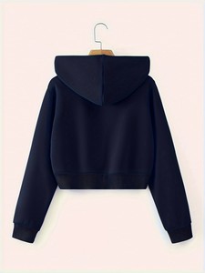 Hooded <b>Zip</b>-<b>Up</b> Sweatshirt-Long Sleeve Solid Color Eco-Friendly Hip Hop Style. Autumn/Spring & Winter Casual Wear with Front Logo - Product Image 2