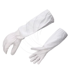Paume en cuir blanc de qualité supérieure avec manches en coton Gants d'apiculture Protection complète des bras avec panneaux en maille jaune respirante - Product Image 6