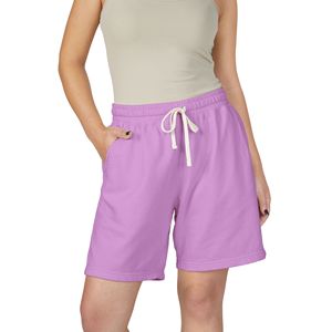 กางเกงขาสั้นสีม่วงเข้ม เอวสูง ยางยืด สไตล์ลำลอง แบบถัก - Product Image 1
