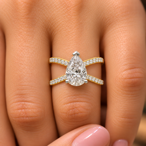 Bague de fiançailles solitaire en or 10K 14K avec diamant de laboratoire taille poire 4,25 carats, certifié IGI DEF VVS, sertie pavé croisé, ODM - Product Image 2