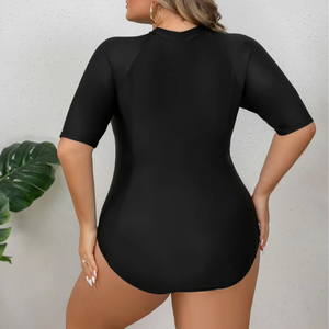 Maillot de bain sport une pièce sexy grande taille couleur unie avec fermeture éclair pour femme, combinaison de surf moulante à manches courtes, tenue de plage OEM - Product Image 4