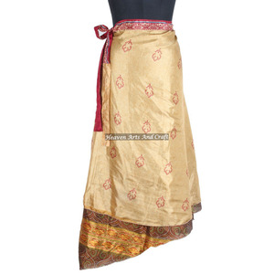 Nueva Falda Vintage India de Seda con Efecto Mágico Envolvente, para Playa, de 2 Capas, Reversible, de 38 Pulgadas - Product Image 5