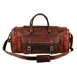 Sac de voyage vintage en cuir véritable, sac de week-end, sac de sport, sac de nuit avec fermeture éclair et bandoulière - Product Image 1