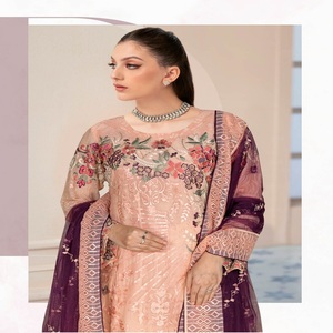 Indian and <b>Pakistani</b> Embroidery Work Three Piece Chiffon <b>Dress</b> for Women Sale on Saari Salwar Kameez Party Wear for <b>Eid</b> - Product Image 3