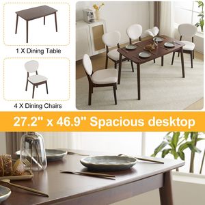 Set Tavolo da Pranzo e Sedie in Noce Profondo, 1 Tavolo e 4 Cuscini Beige, Rettangolare in Legno di Gomma, Rivestimento Morbido 100% Naturale Colore Beige - Product Image 3
