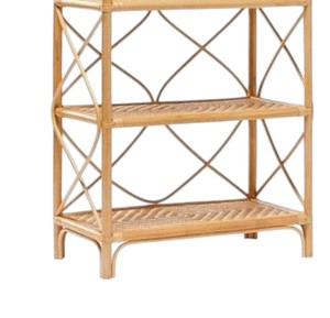 Handmade Natural Rattan Shelving 3 Tier Cross Pattern <b>Storage</b> Rack <b>Wicker</b> Bookcase Kids Room Decor Display Stand <b>Unit</b> - Product Image 3
