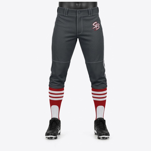 <b>Men's</b> Baseball Knicker <b>Pants</b> Grey With Red <b>White</b> Stripes Side Stripe Logo On Right Leg High Waist Button Fly Sporty Style - Product Image 2