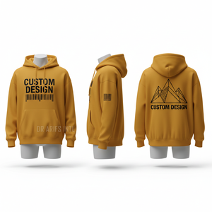 Sudadera con Capucha Color Mostaza Personalizada para Hombre, Estampado Geométrico Delantero y Trasero, Corte Regular, Ropa Casual de Otoño - Product Image 1