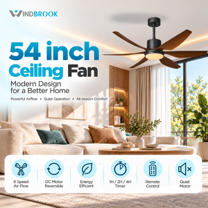 WINDBROOK Ventilador de techo de 56 pulgadas con luz, 5 aspas de madera, motor de corriente continua, reversible - Product Image 1