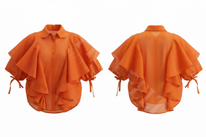 Blusa de Trabajo Elegante con Volantes y Mangas con Lazos, Camisa de Vestir Informal de Moda con Botones y Corte Holgado - Product Image 5