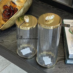 Food Storage Containers Set of 2 Clear Glass Gold Plated Lid Round Jar Canister Airtight Sealed <b>Cookie</b> Jar - Product Image 1