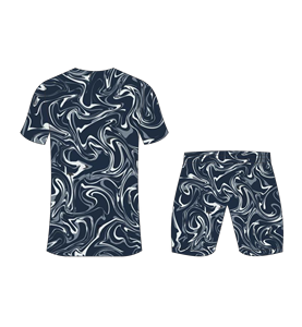 Custom sublimated soccer uniform set for men with dark navy and white marble swirl print jersey and matching <b>shorts</b> - Product Image 3