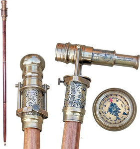 Canne de marche pliante victorienne steampunk avec télescope jumelles et boussole intégrés, décorative en bois et métal, cadeau artisanal - Product Image 5