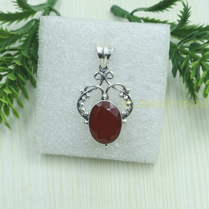 Colgante de Piedra Preciosa Cornalina Natural, Plata de Ley 925, Hecho a Mano, Ovalado, Facetado, Collar con Colgante de Cornalina, Joyería Artesanal Vintage - Product Image 3