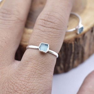 Raw Aquamarine <b>Ring</b> Silver Plated <b>Adjustable</b> Open <b>Ring</b> Natural Rough Gemstone Minimalist Dainty Jewelry Gift for Women - Product Image 6