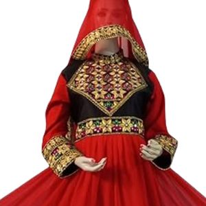 Bright <b>Red</b> <b>Velvet</b> Border Circular Bridal Dress Export Collection Traditional Afghan Wedding Frocks - Product Image 2
