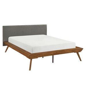 Letto Imbottito in Legno Grigio Scuro con Finitura Castagna, 1 Pezzo, con Testiera e Finitura Castagna - Product Image 2