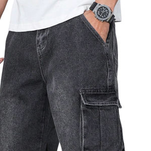 Pantalones Cargo de Mezclilla Gris Carbón para Hombre, Corte Recto Holgado, Multibolsillos, Lavado Enzimático, Transpirables, Estilo Casual, para Verano - Product Image 3