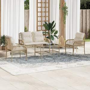 Conjunto de Sofás de Patio de Ratán PE Beige con Acero con Recubrimiento en Polvo y Vidrio Templado para Decoración de Jardín - Product Image 1