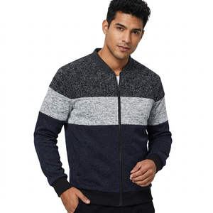 Men's Color Block Knitted Canvas Motorcycle <b>Jacket</b> <b>Mandarin</b> <b>Collar</b> Zipper Casual Winter Wear Nylon/Cotton Hooded Front Logo - Product Image 4