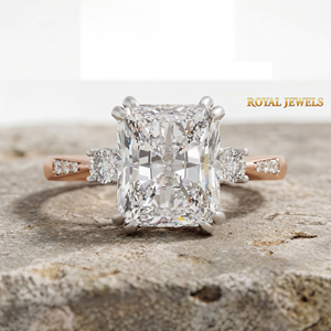 Bague en Moissanite à Trois Pierres Taille Radiant en Argent Plaqué Or Rose, Bijou de Fiançailles Nuptial - Product Image 2