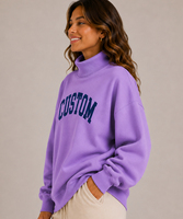 Nouveau sweat-shirt surdimensionné vintage pour femme avec logo personnalisé sur le devant, col montant, haute qualité, vente en gros pour l'hiver
