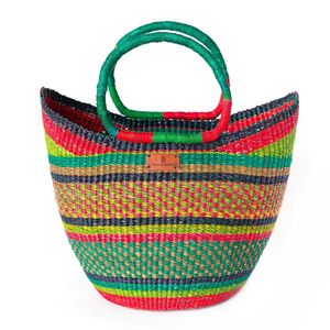 Trendy Handmade Seagrass Handbags <b>Green</b> Red Stripe Woven Straw Tote Bag Fashion Women Summer <b>Purse</b> OEM - Product Image 2